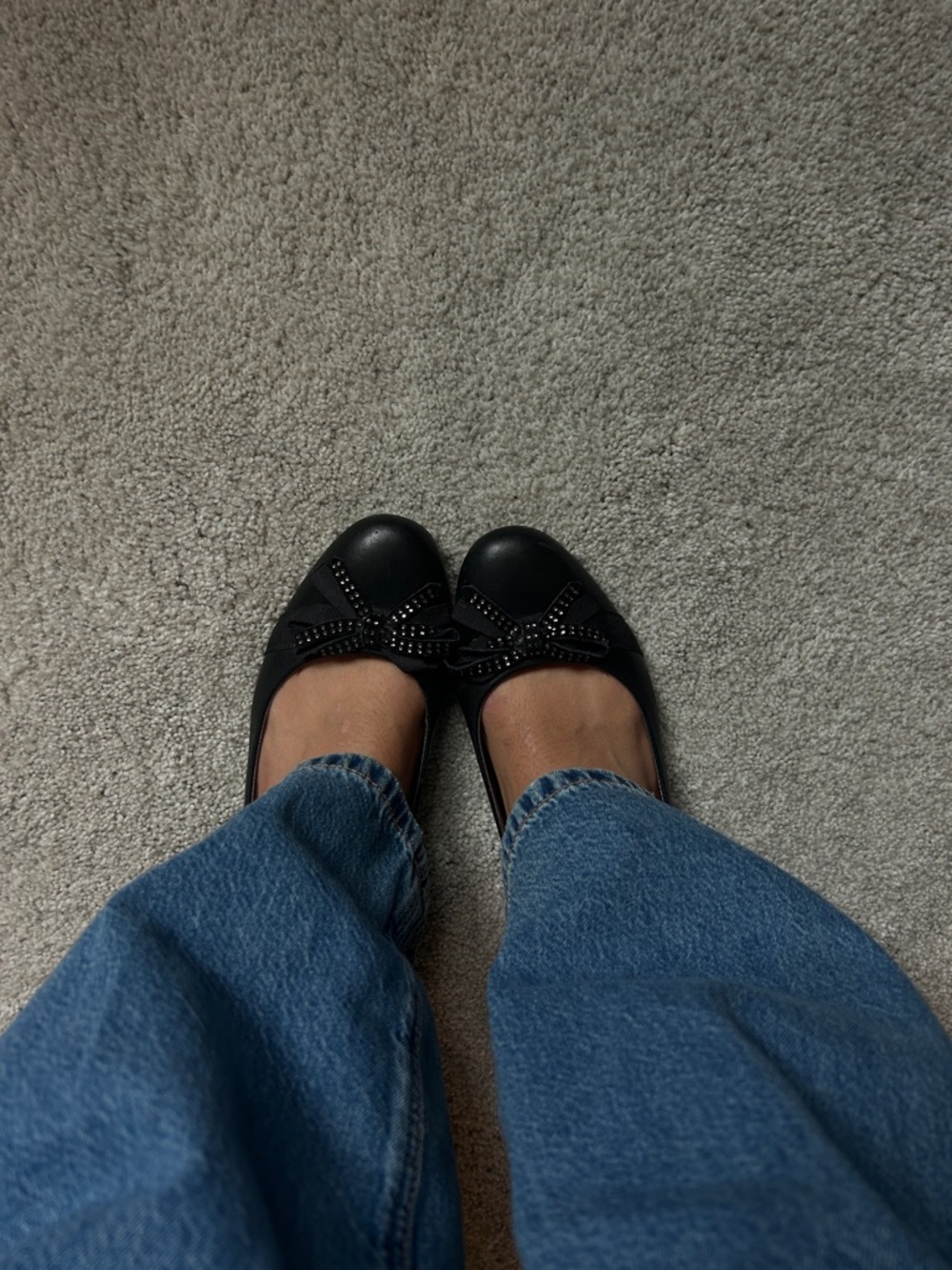 Black Women's Studded Bow Ballet Flats
